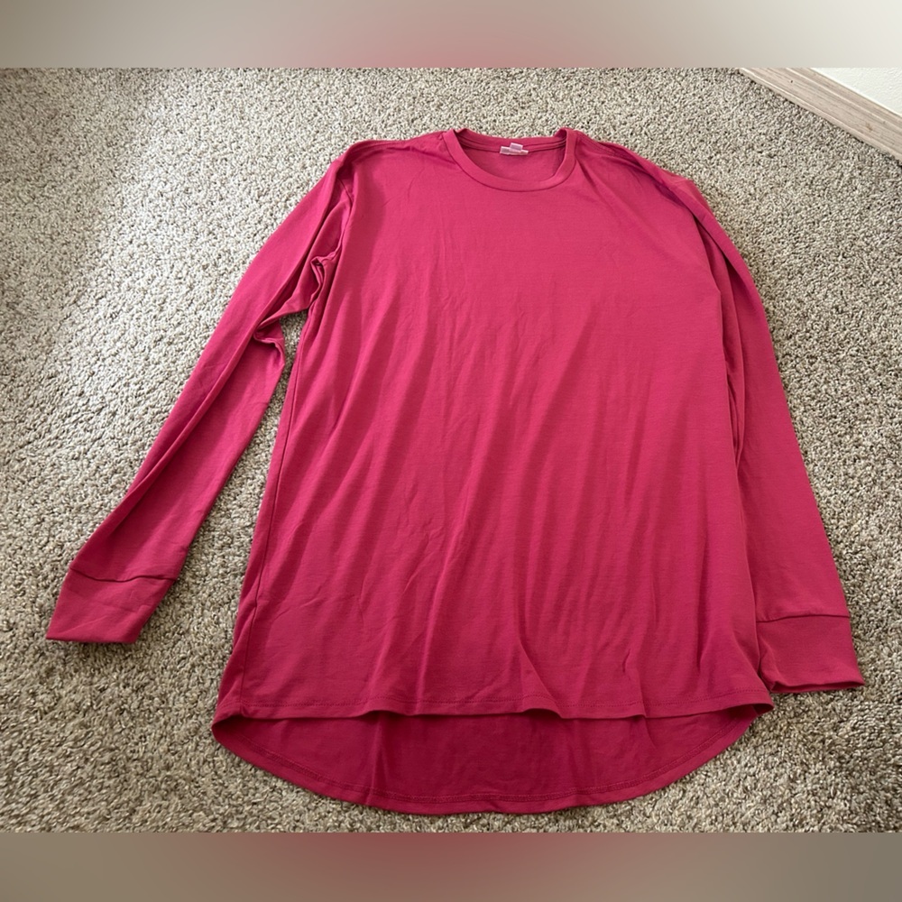 NWT LuLaroe Hudson Pink Long Sleeve Top Casual Spandex Stretch Size Large Womens
